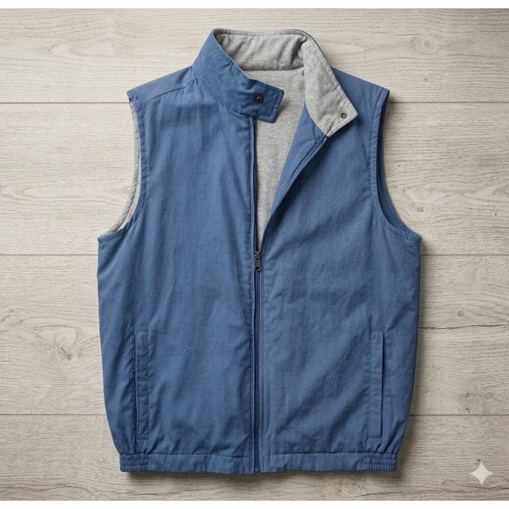 90s Vintage Magellan Reversible Fleece & Nylon Vest Men’s M Blue Gray Gorpcore